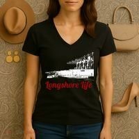 Longshore Life Ilwu Cranes Containers Utr Women's V-Neck T-Shirt thumb 3