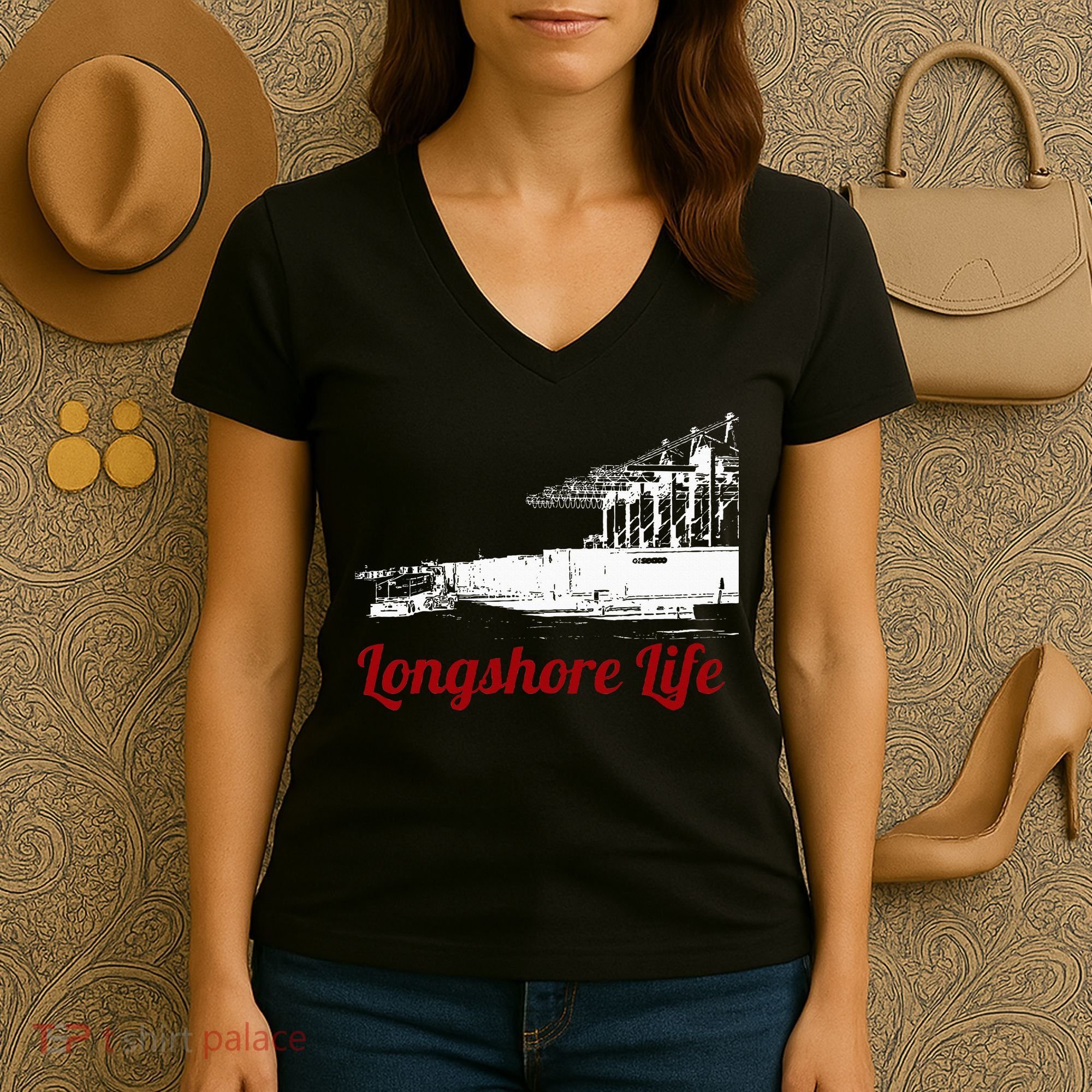 Longshore Life Ilwu Cranes Containers Utr Women's V-Neck T-Shirt