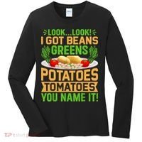 Look Look I Got Beans Greens Potatoes Tomatoes You Name It Women's Long Sleeve Shirt thumb 0