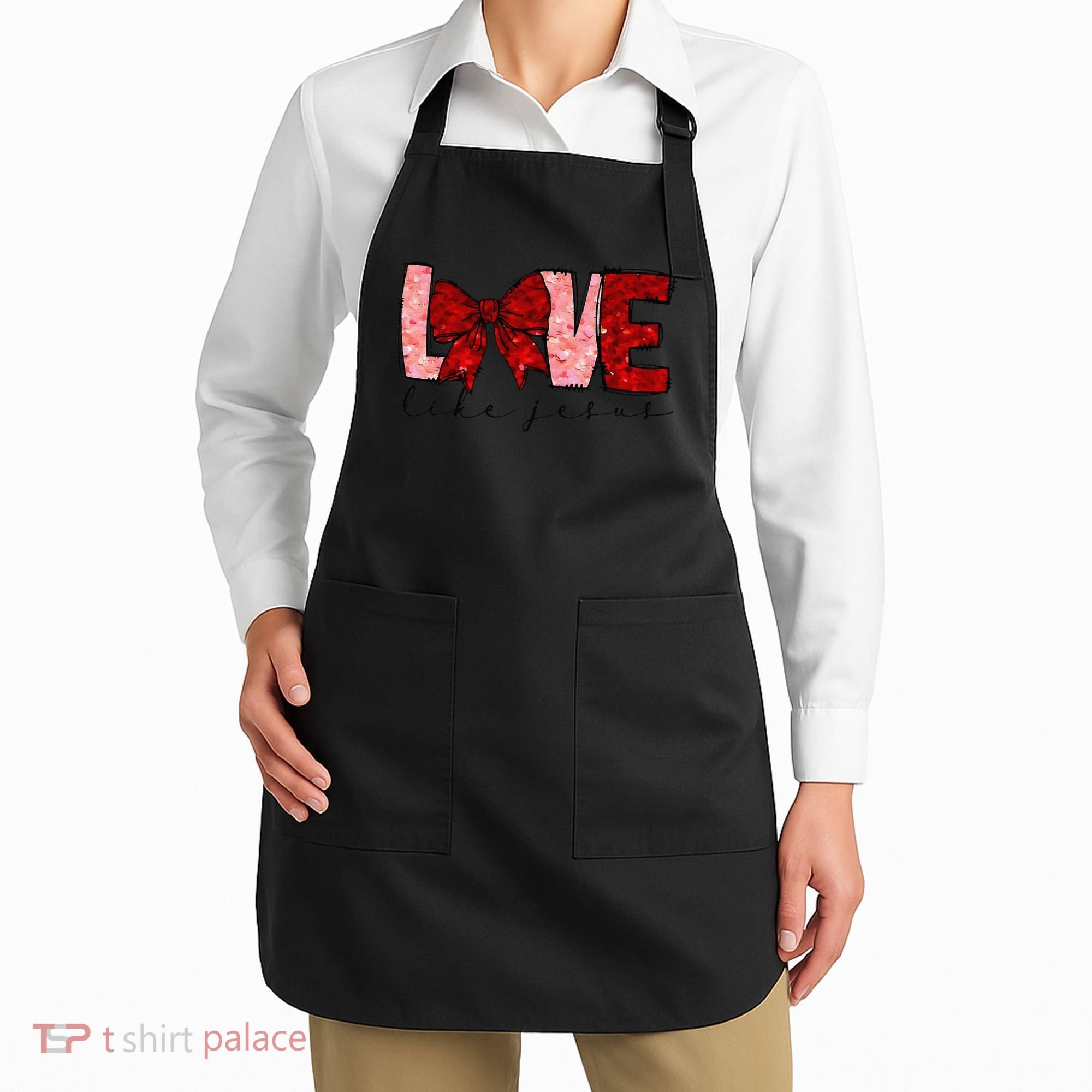 Love Like Jesus Coquette Bow Valentine Apron