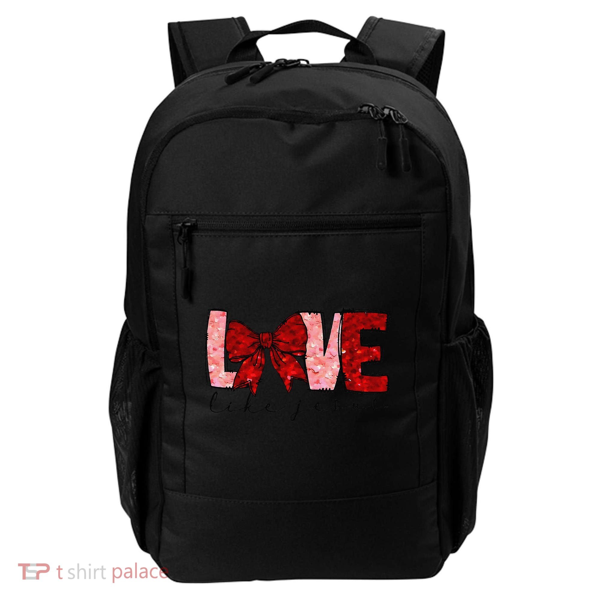 Love Like Jesus Coquette Bow Valentine Backpack