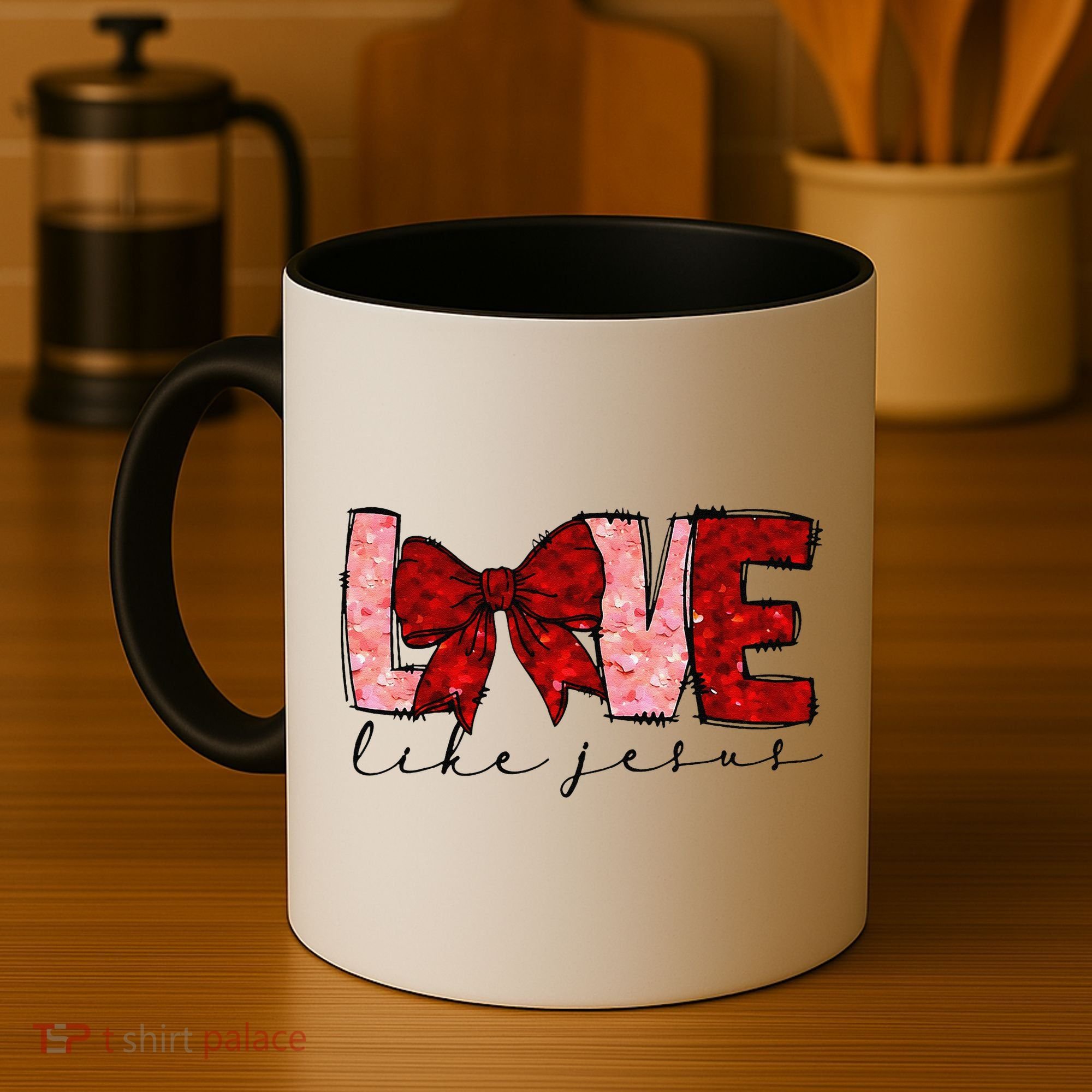 Love Like Jesus Coquette Bow Valentine Coffee Mug