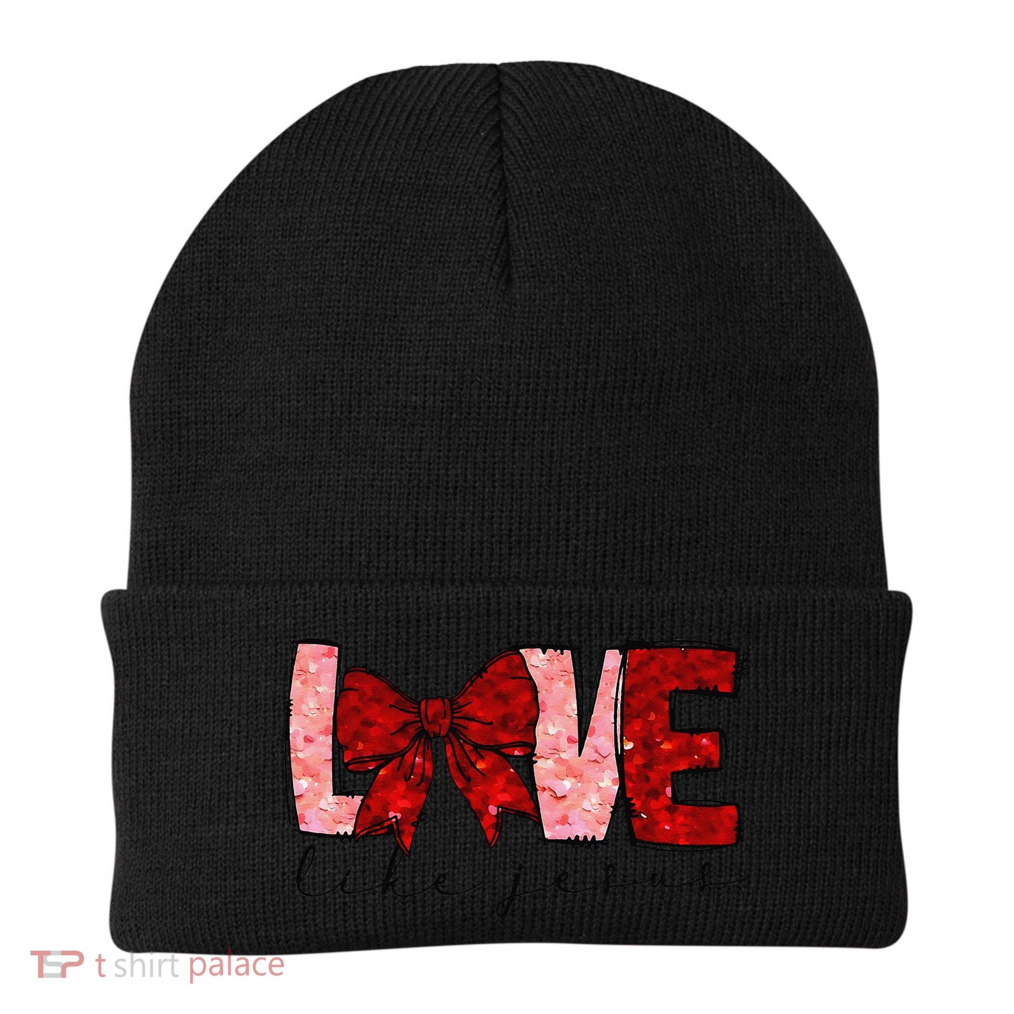 Love Like Jesus Coquette Bow Valentine Beanie