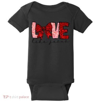 Love Like Jesus Coquette Bow Valentine Baby Bodysuit