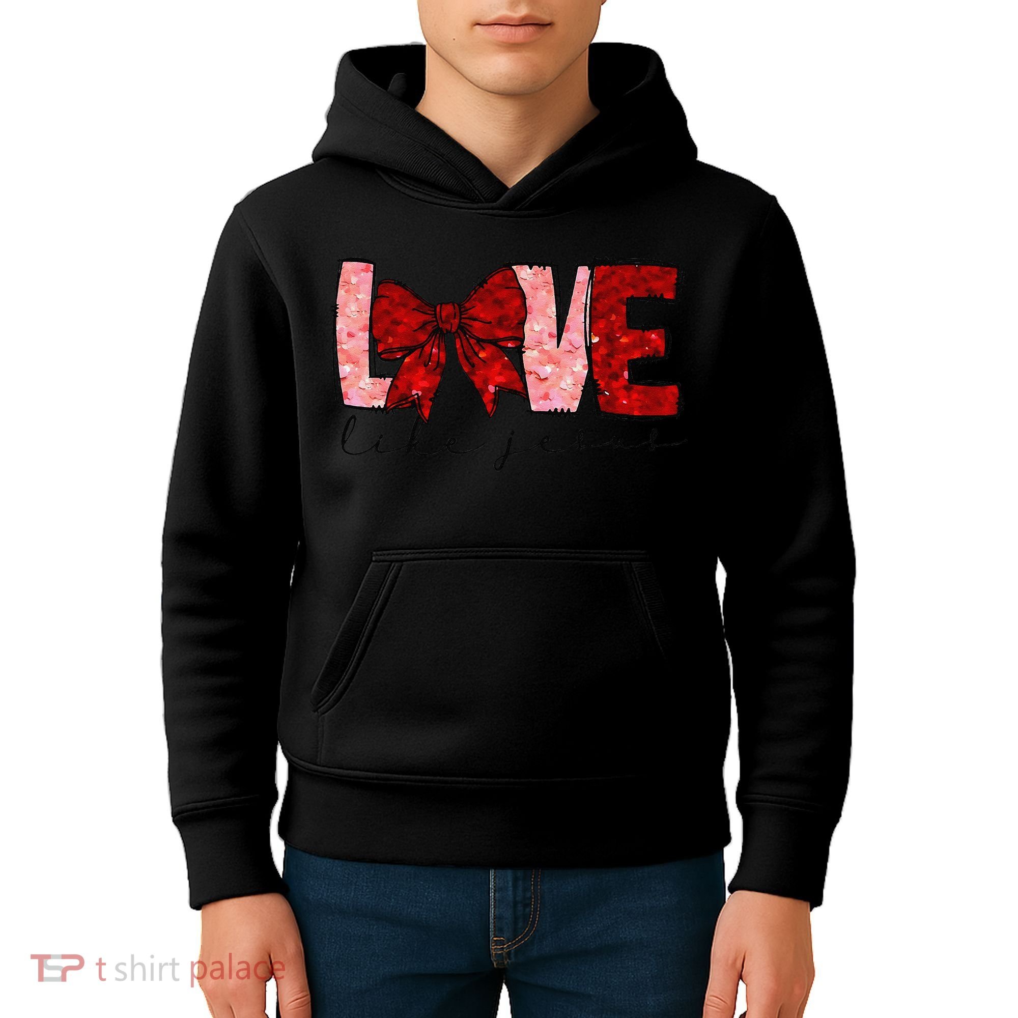 Love Like Jesus Coquette Bow Valentine Kids Hoodie