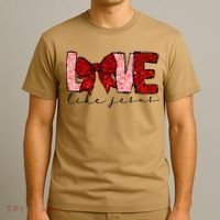 Love Like Jesus Coquette Bow Valentine T-Shirt thumb 3