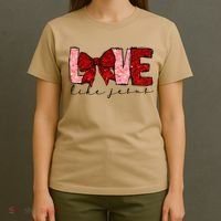 Love Like Jesus Coquette Bow Valentine T-Shirt thumb 4