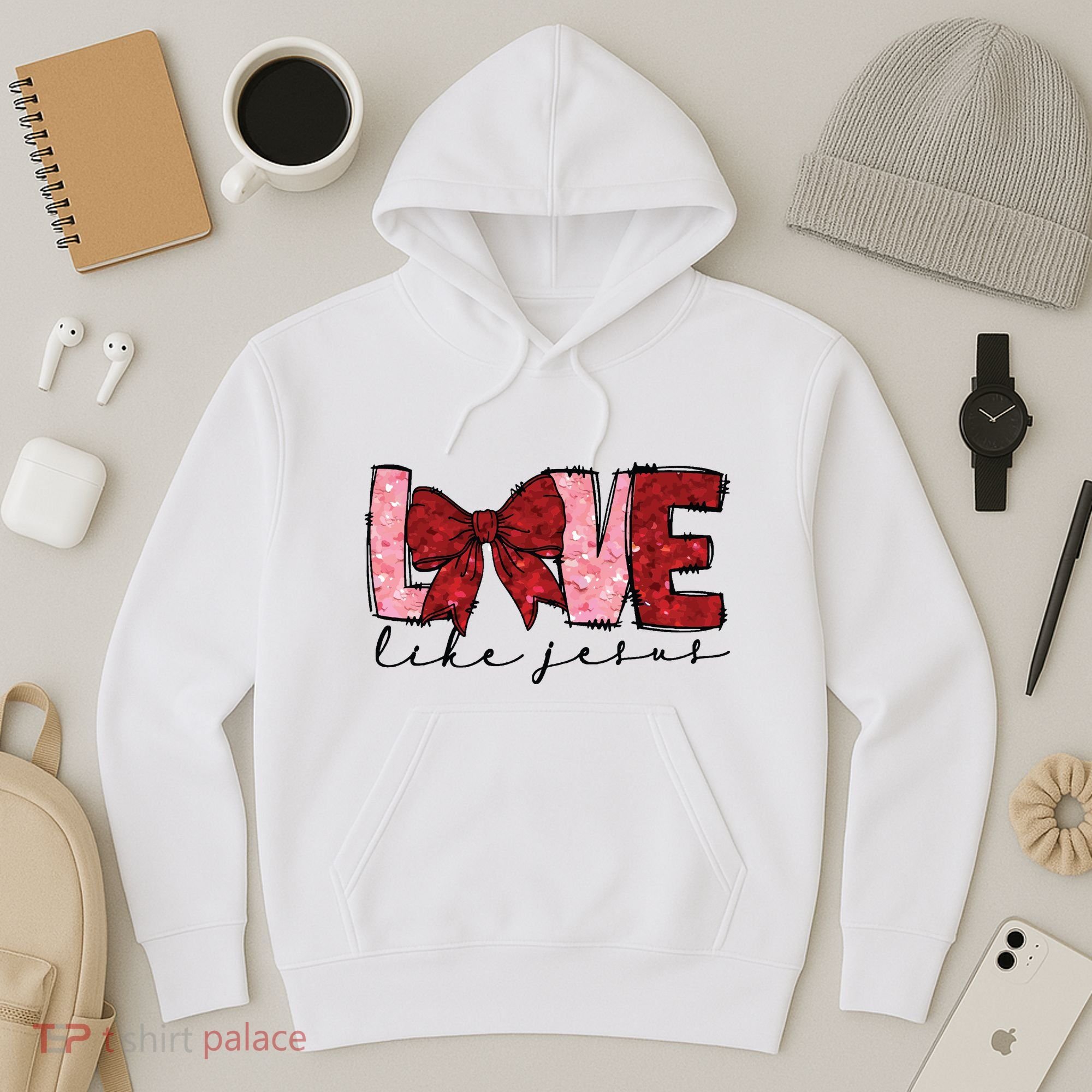 Love Like Jesus Valentine Coquette Valentine Hoodie