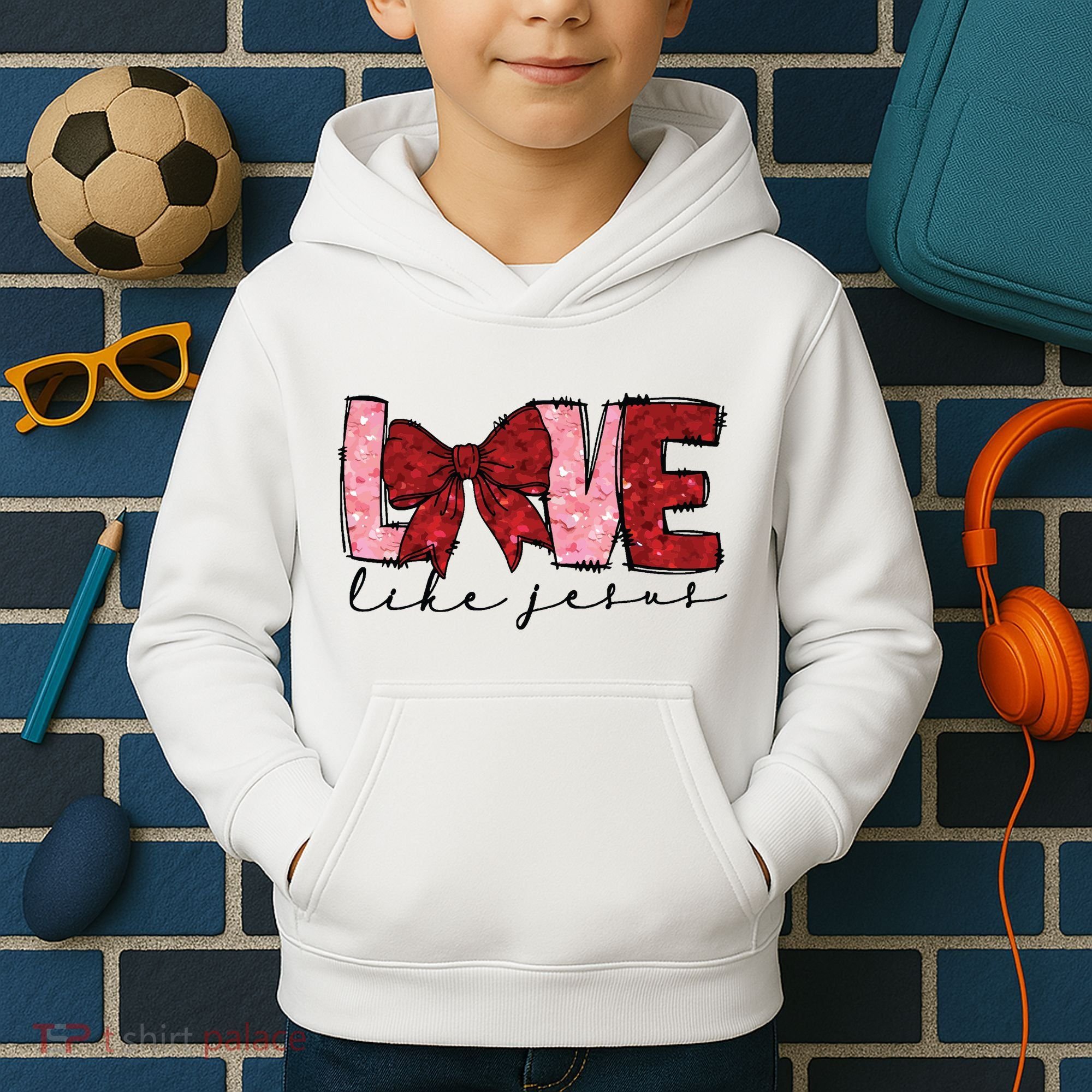 Love Like Jesus Valentine Coquette Valentine Kids Hoodie
