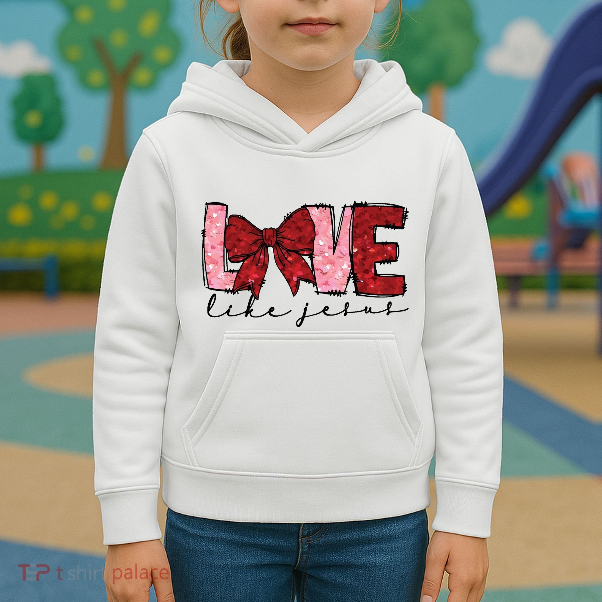 Love Like Jesus Valentine Coquette Valentine Kids Hoodie