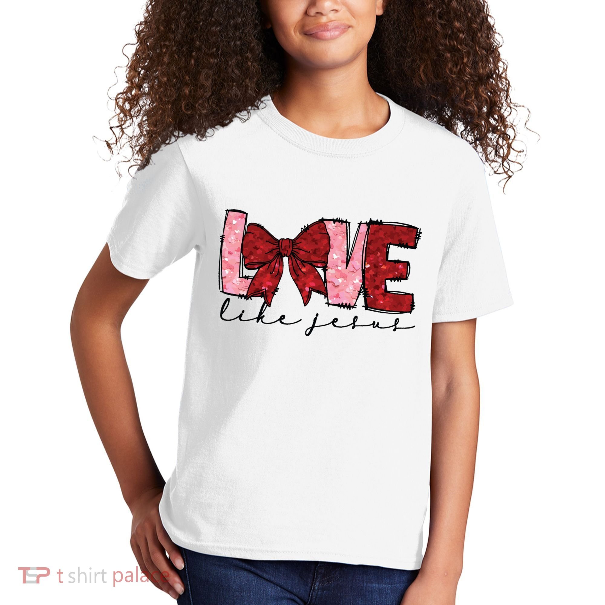 Love Like Jesus Valentine Coquette Valentine Kids T-Shirt