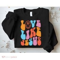 Love Like Jesus Smiley Face Aesthetic Funny Christian Sweatshirt thumb 2