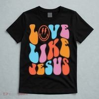 Love Like Jesus Smiley Face Aesthetic Funny Christian T-Shirt thumb 5