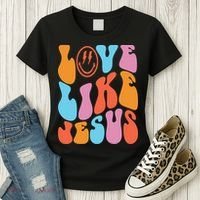 Love Like Jesus Smiley Face Aesthetic Funny Christian Women's T-Shirt thumb 3