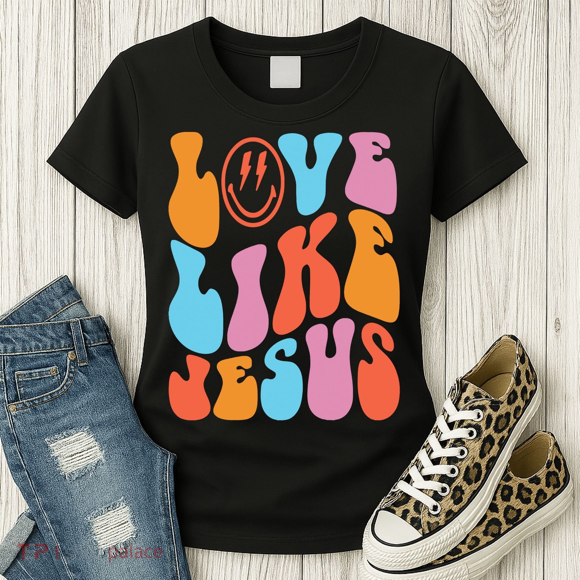 Love Like Jesus Smiley Face Aesthetic Funny Christian Women's T-Shirt