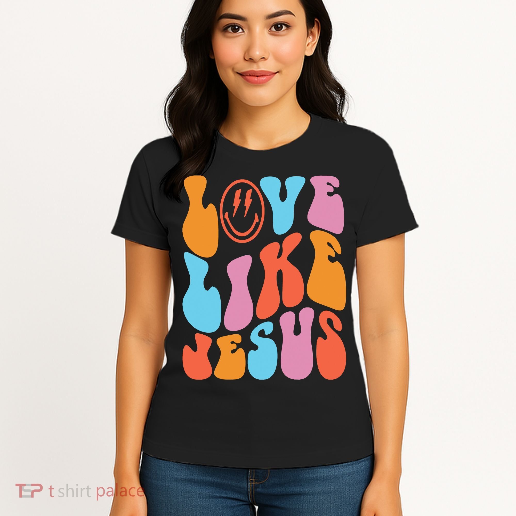 Love Like Jesus Smiley Face Aesthetic Funny Christian Women's T-Shirt