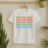 Love Like Jesus Colorful Retro Christianity T-Shirt thumb 2