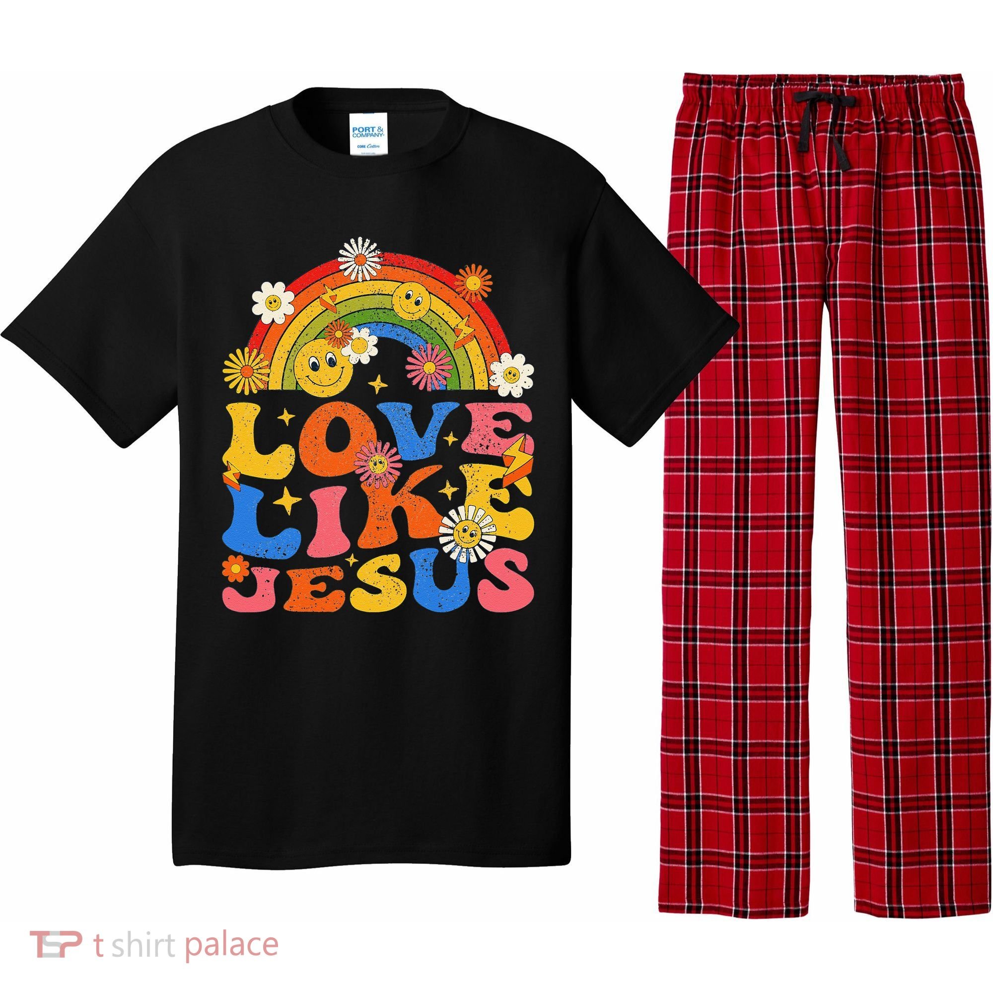 Love Like Jesus Positive Catholic Preppy Retro Christian Pajama Set