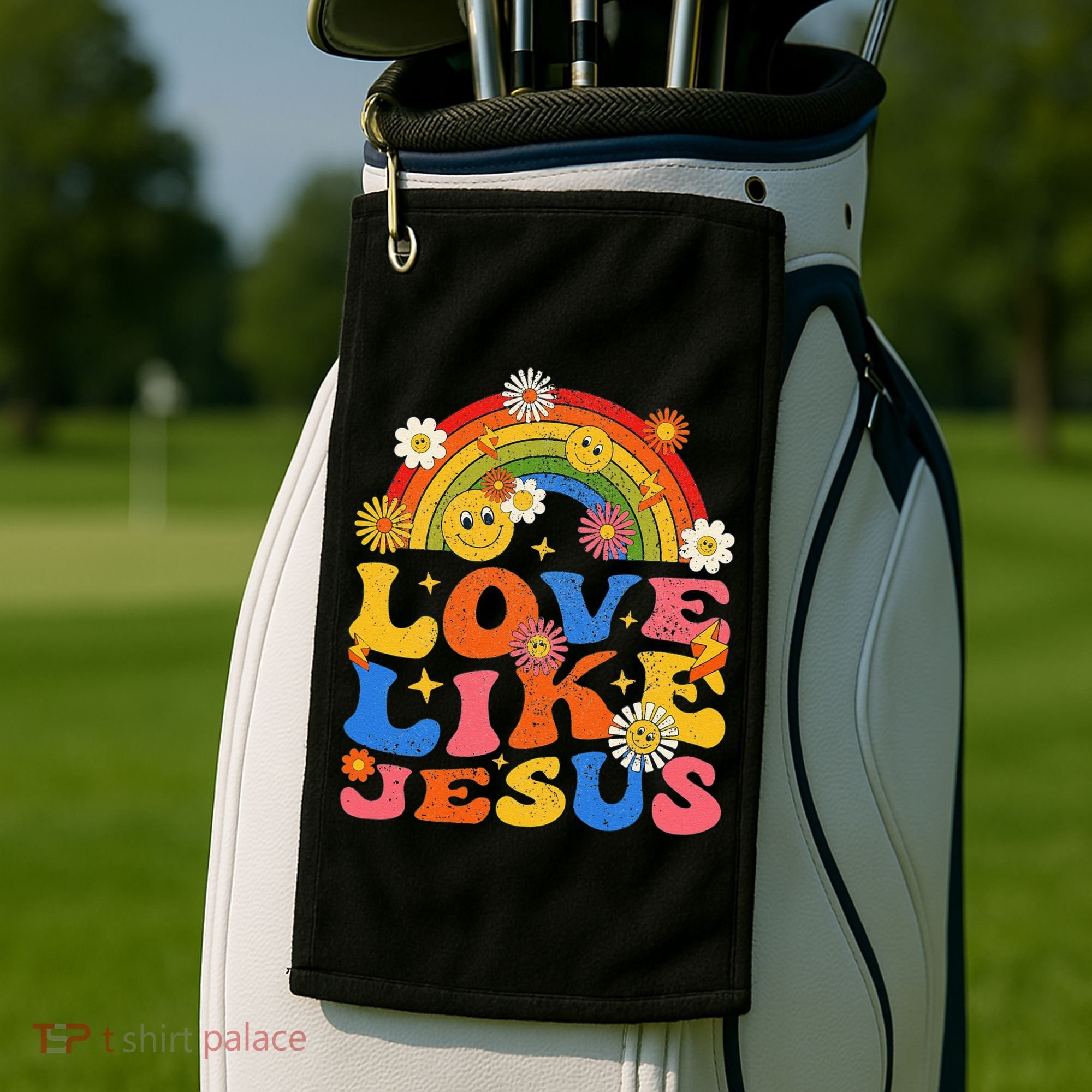 Love Like Jesus Positive Catholic Preppy Retro Christian Golf Towel