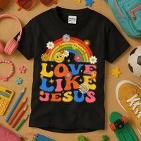Love Like Jesus Positive Catholic Preppy Retro Christian Kids T-Shirt thumb 3