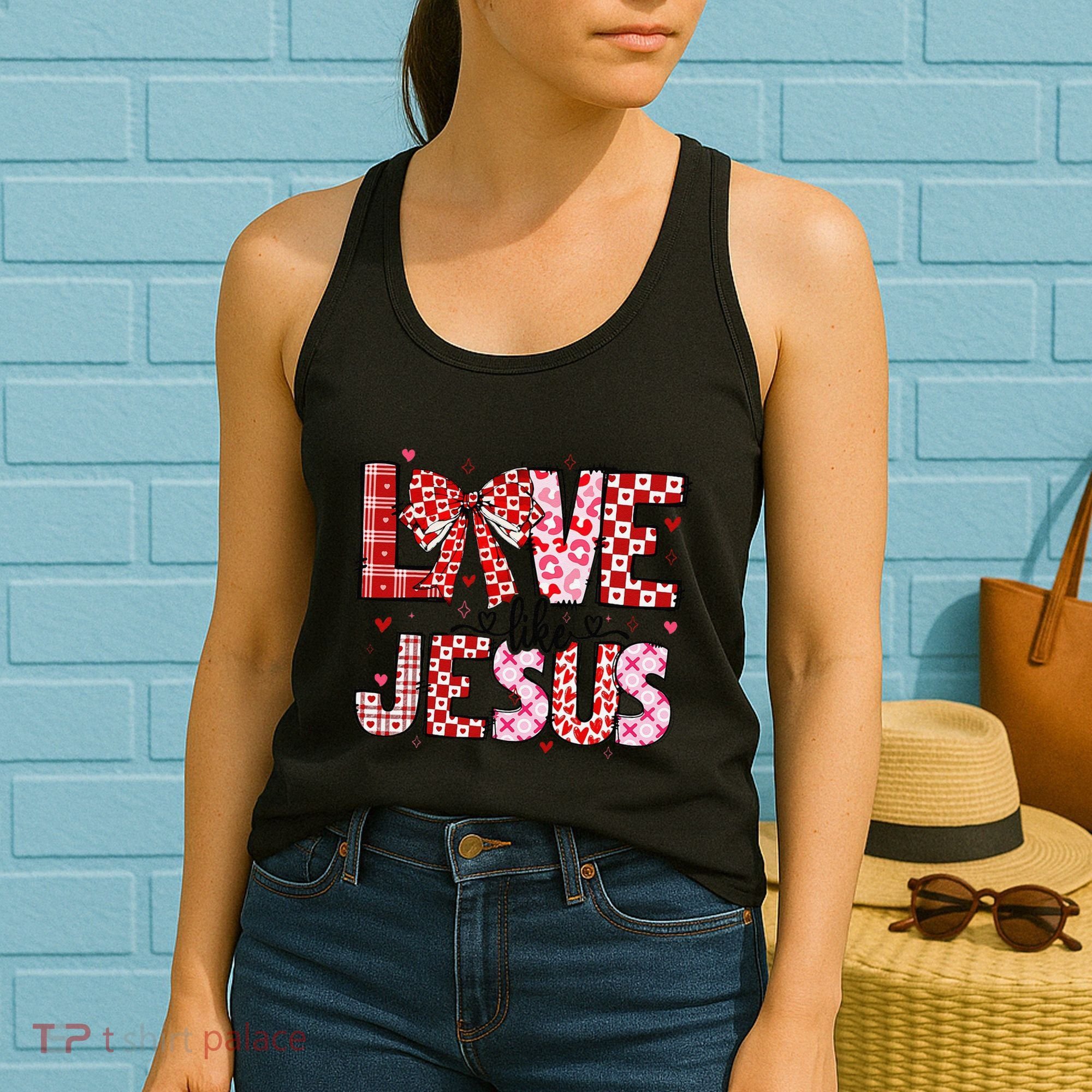 Love Like Jesus Coquette Bow Valentine Day Girl Women Women's Tank Top