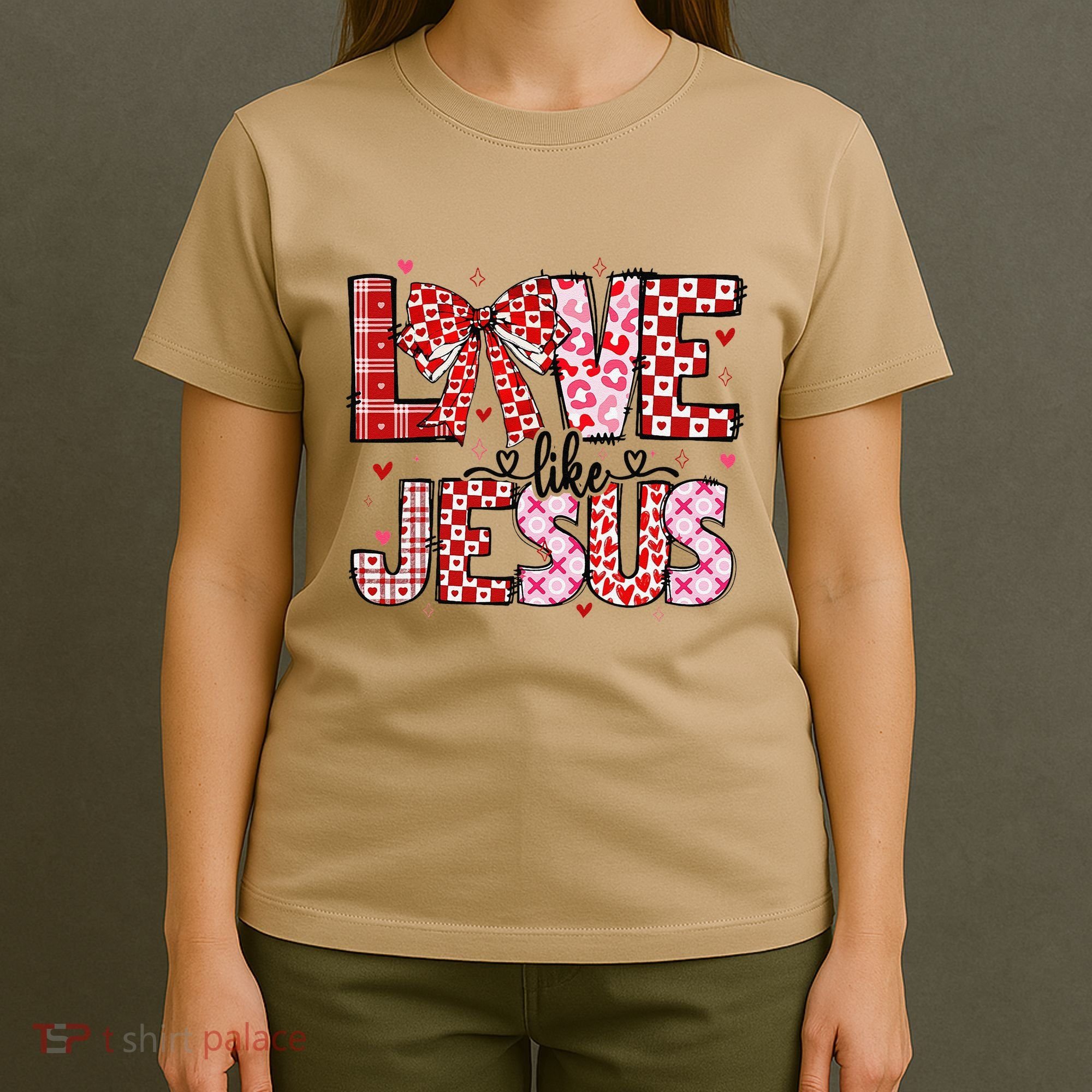 Love Like Jesus Coquette Bow Valentine Day Girl Women T-Shirt