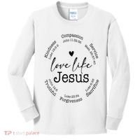 Love Like Jesus Positive Catholic Preppy Retro Christian Kids Long Sleeve Shirt thumb 0