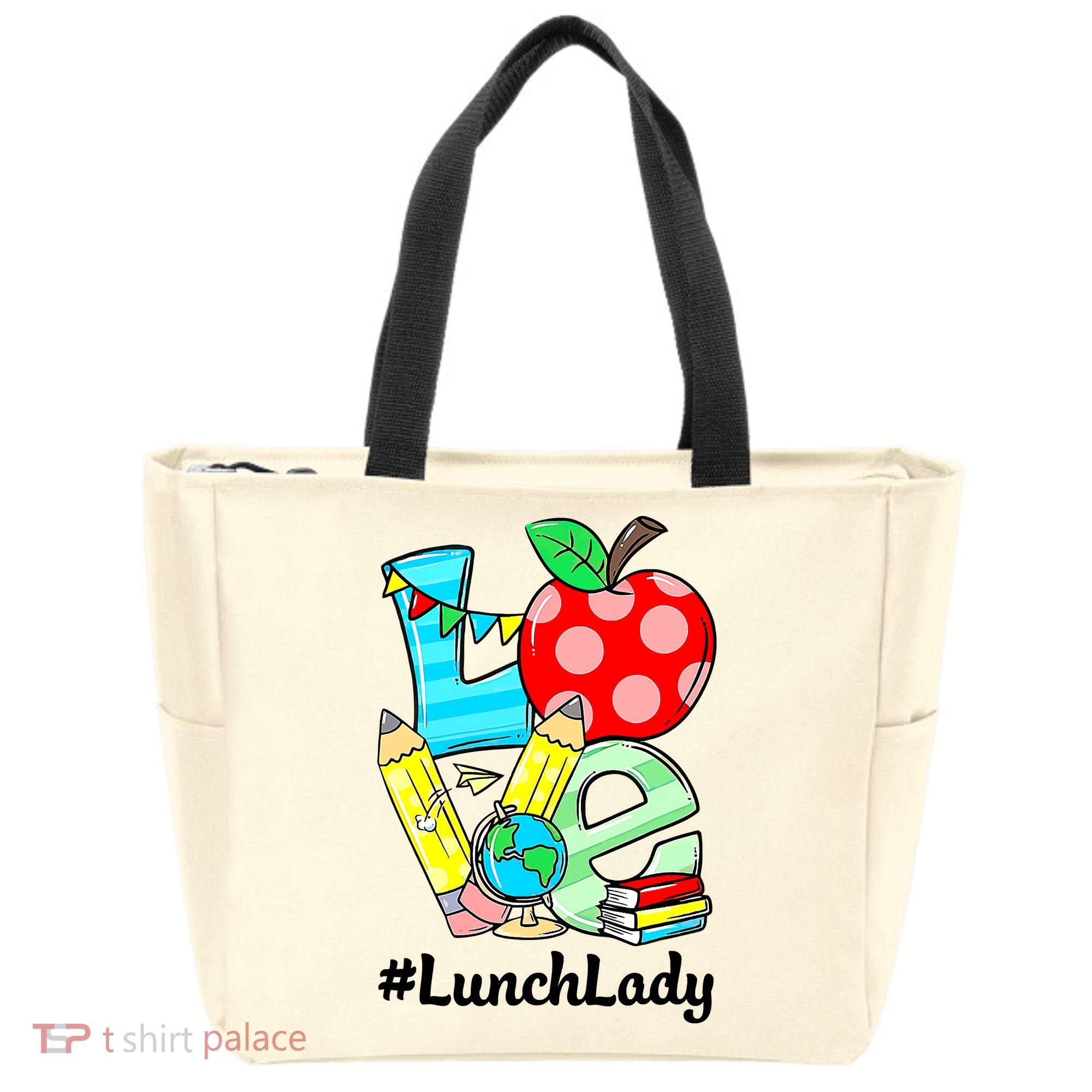 Love Lunch Lady Apples Funny Back To School Teacher Tote Bag
