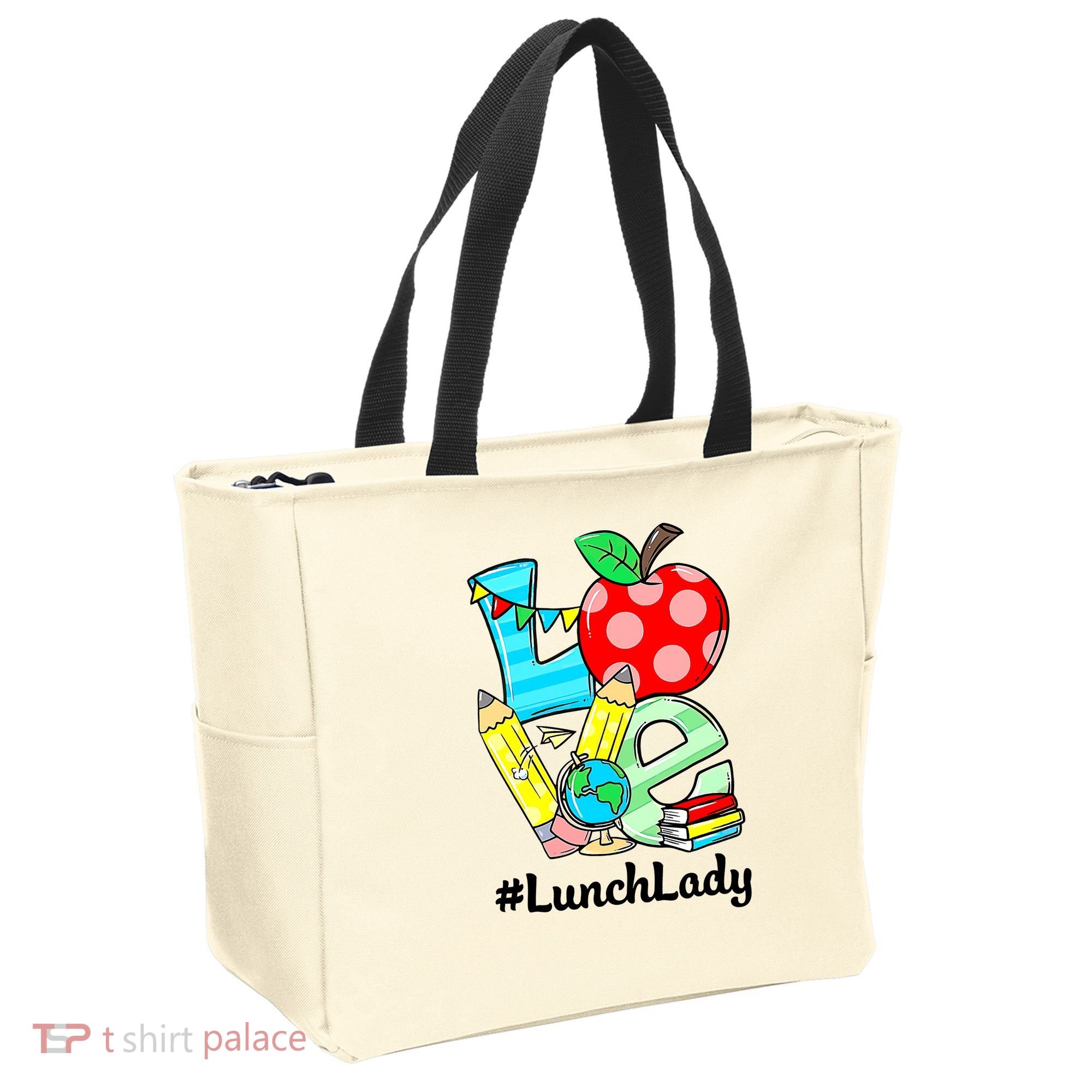 Love Lunch Lady Apples Funny Back To School Teacher Tote Bag