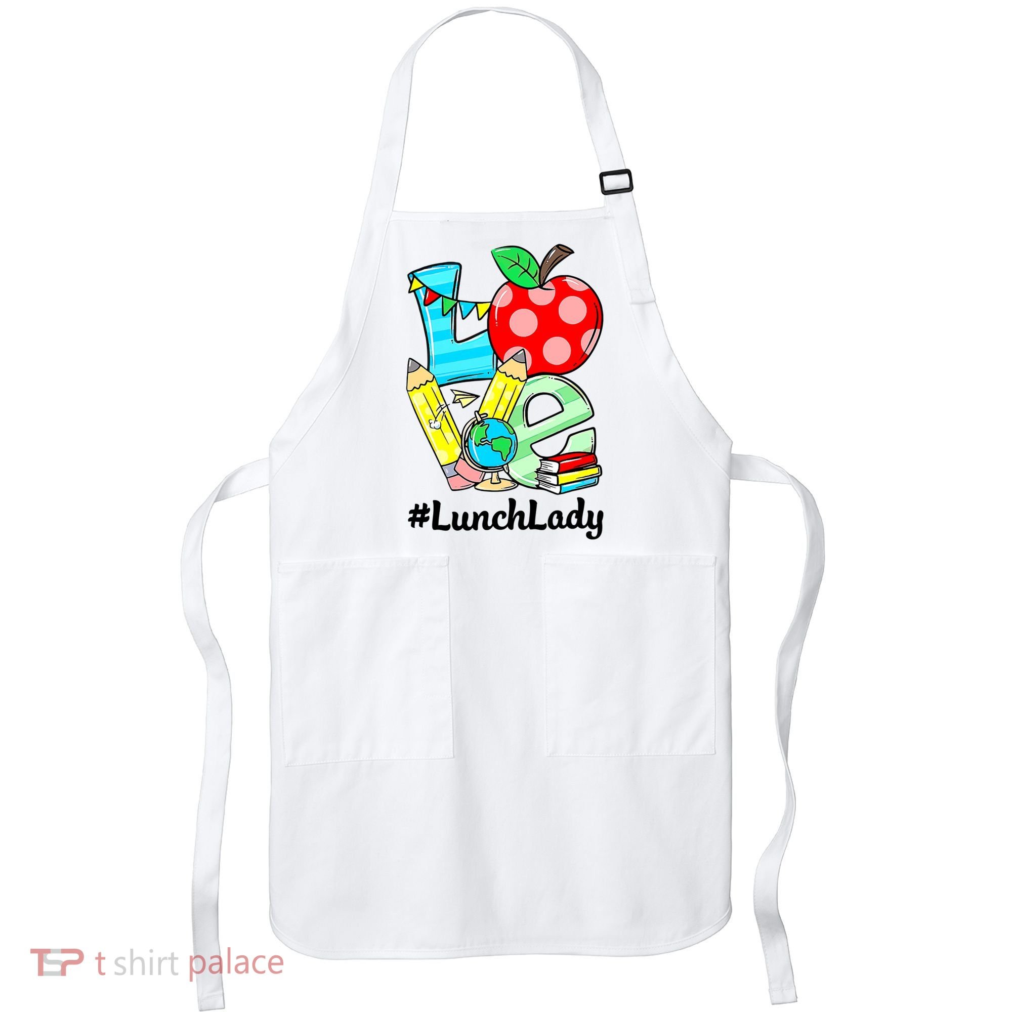 Love Lunch Lady Apples Funny Back To School Teacher Apron