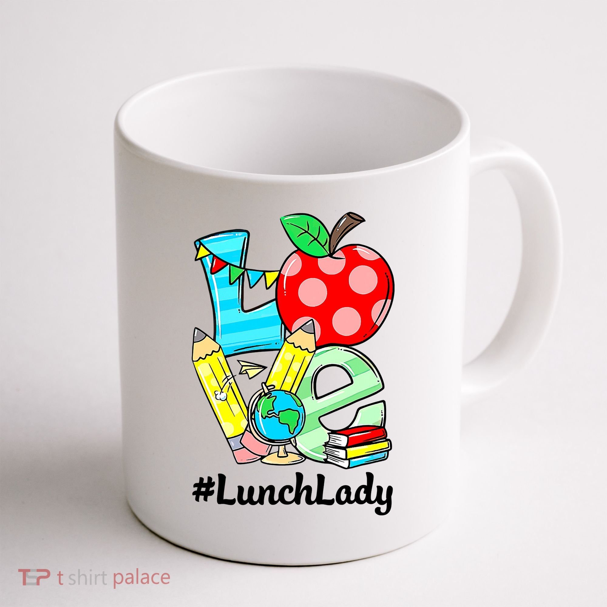 Love Lunch Lady Apples Funny Back To School Teacher Coffee Mug