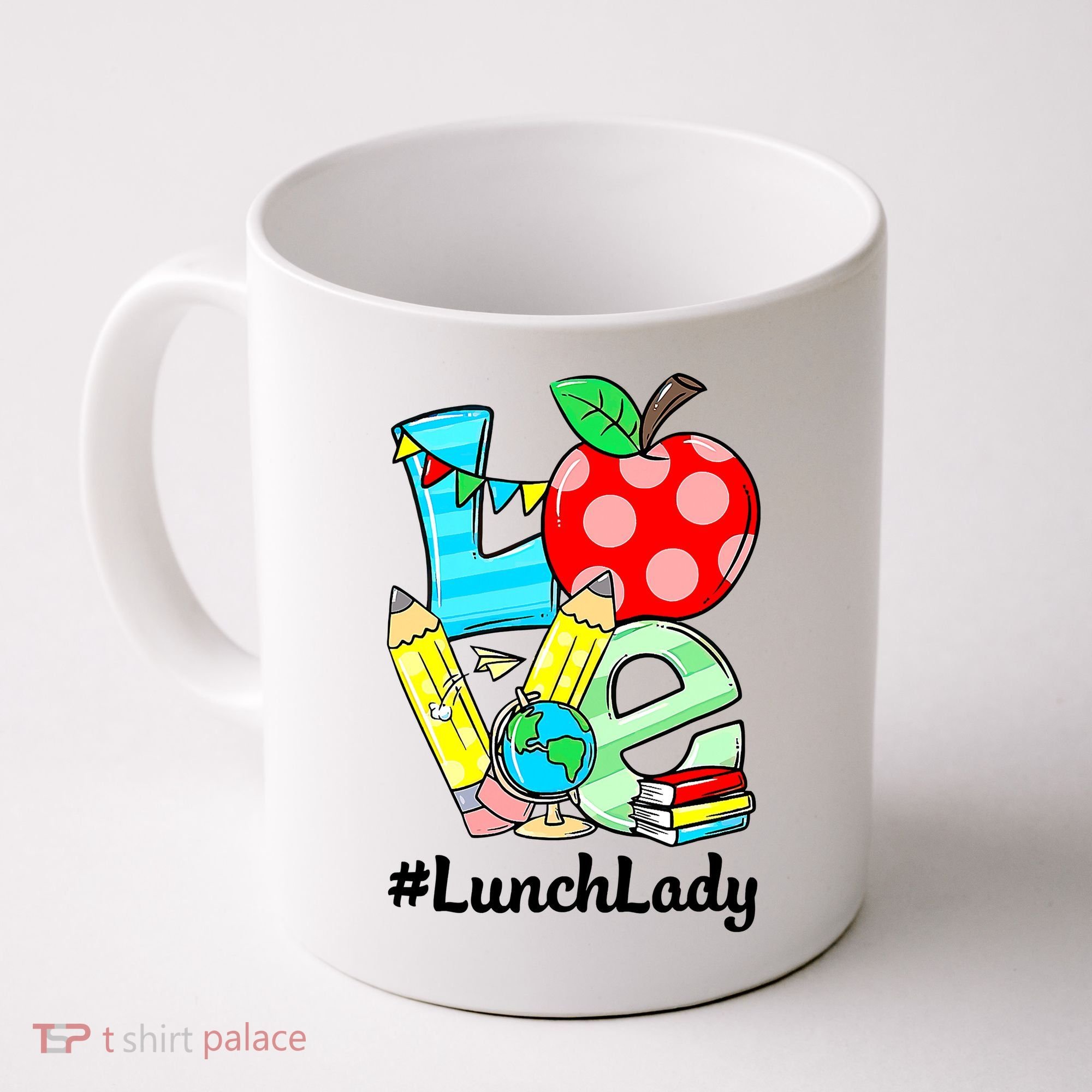 Love Lunch Lady Apples Funny Back To School Teacher Coffee Mug