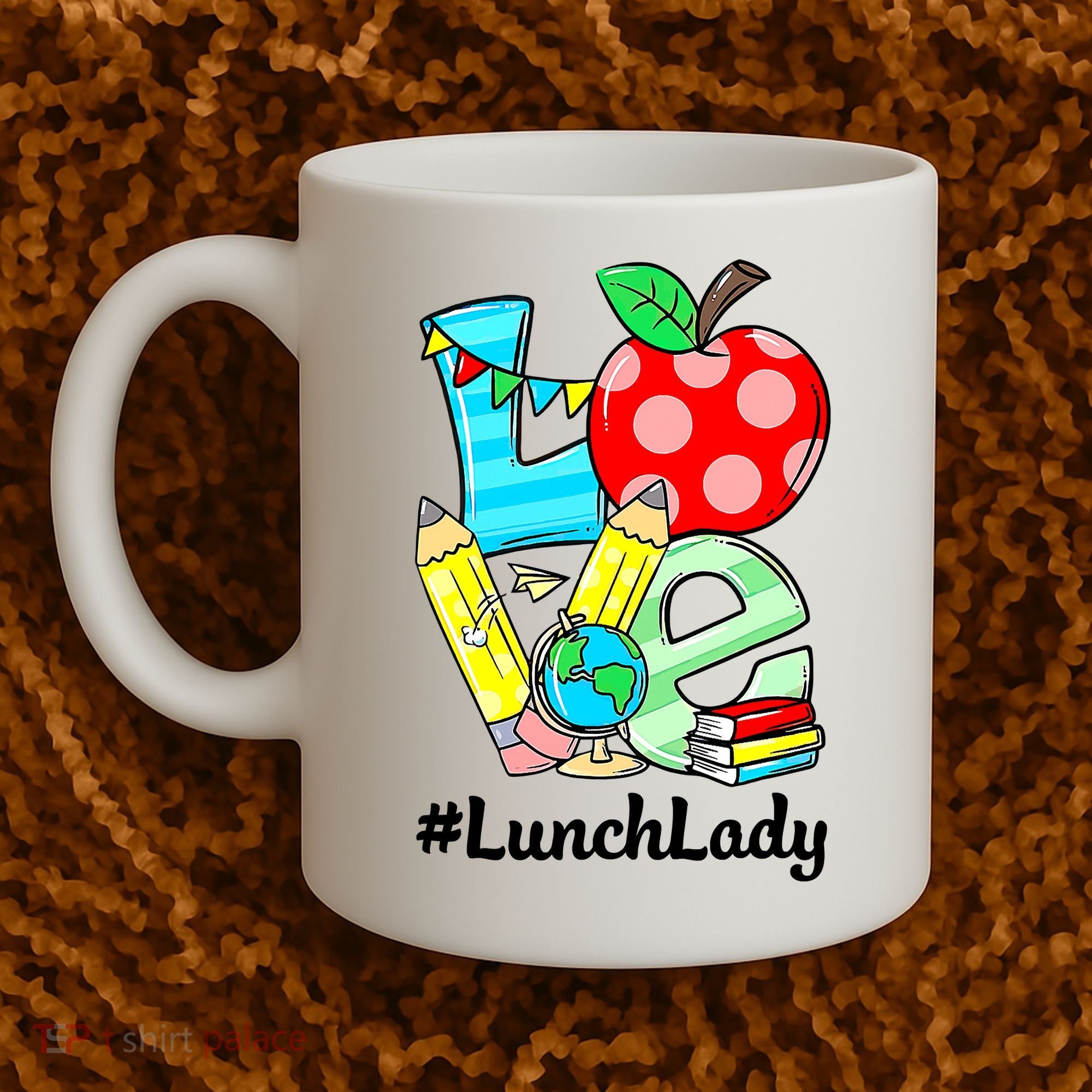 Love Lunch Lady Apples Funny Back To School Teacher Coffee Mug