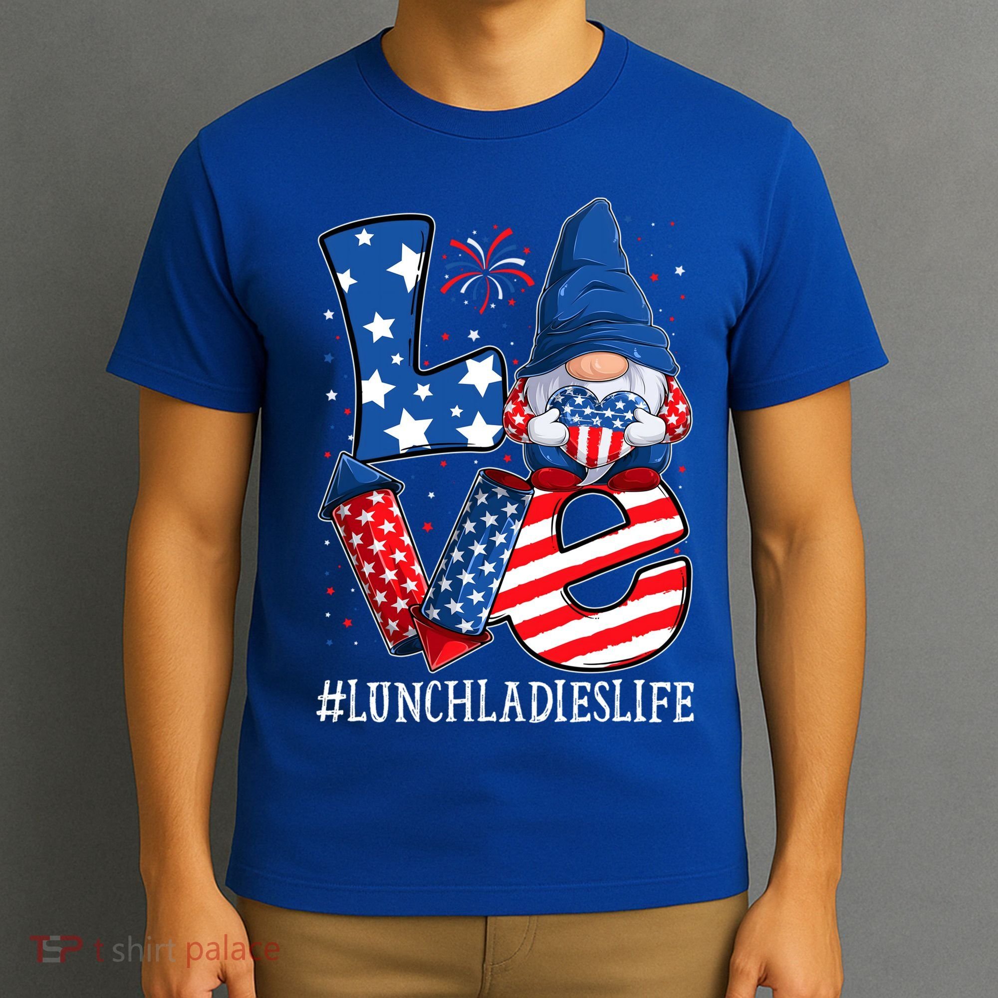 Lunch Ladies Love 4th Of July Gnome Usa Patriotic Gift T-Shirt