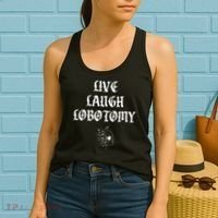 Live Laugh Lobotomy Funny Ironic Gothic Skull Rose Halloween Women's Tank Top thumb 2