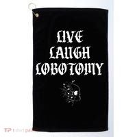 Live Laugh Lobotomy Funny Ironic Gothic Skull Rose Halloween Golf Towel thumb 0