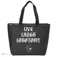 Live Laugh Lobotomy Funny Ironic Gothic Skull Rose Halloween Tote Bag thumb 0