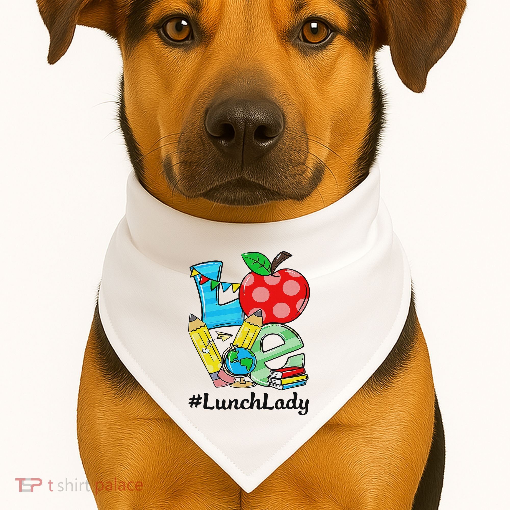 Love Lunch Lady Apples Back To School Cafeteria Worker USA-Made Doggie Bandana