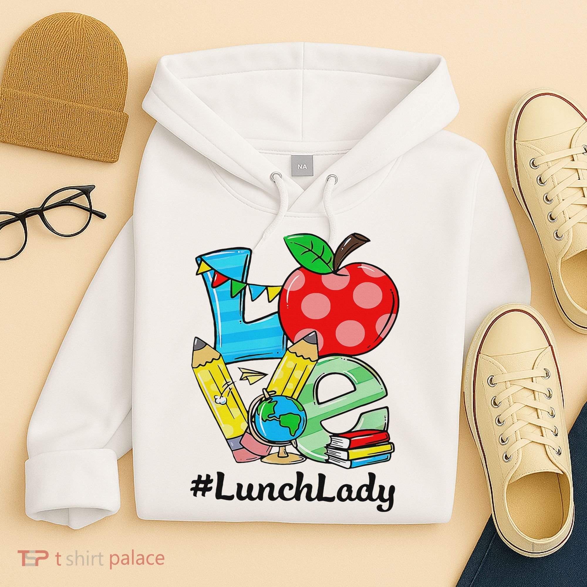 Love Lunch Lady Apples Back To School Cafeteria Worker Hoodie