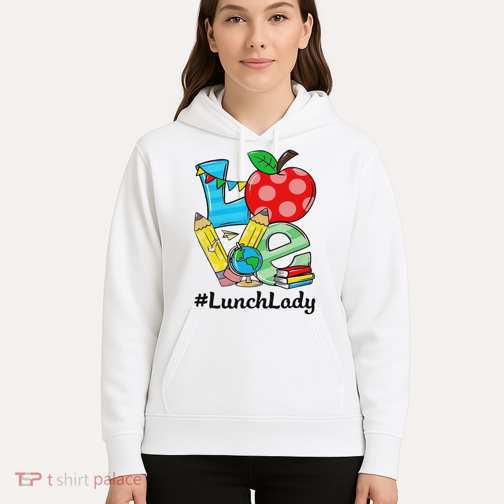 Love Lunch Lady Apples Back To School Cafeteria Worker Hoodie