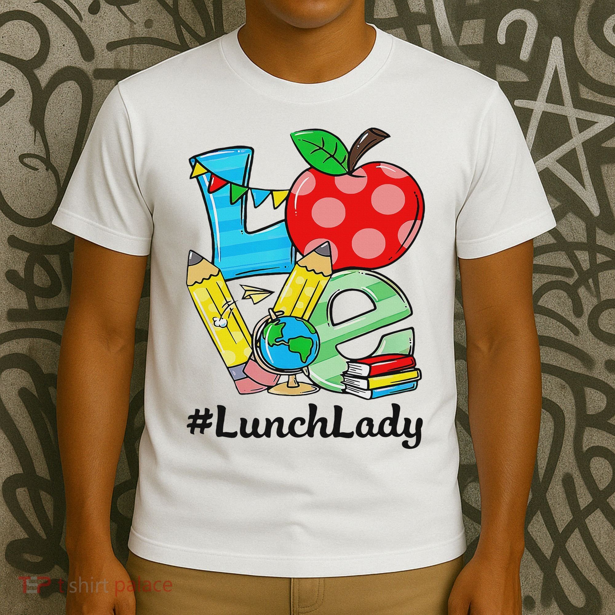Love Lunch Lady Apples Back To School Cafeteria Worker T-Shirt
