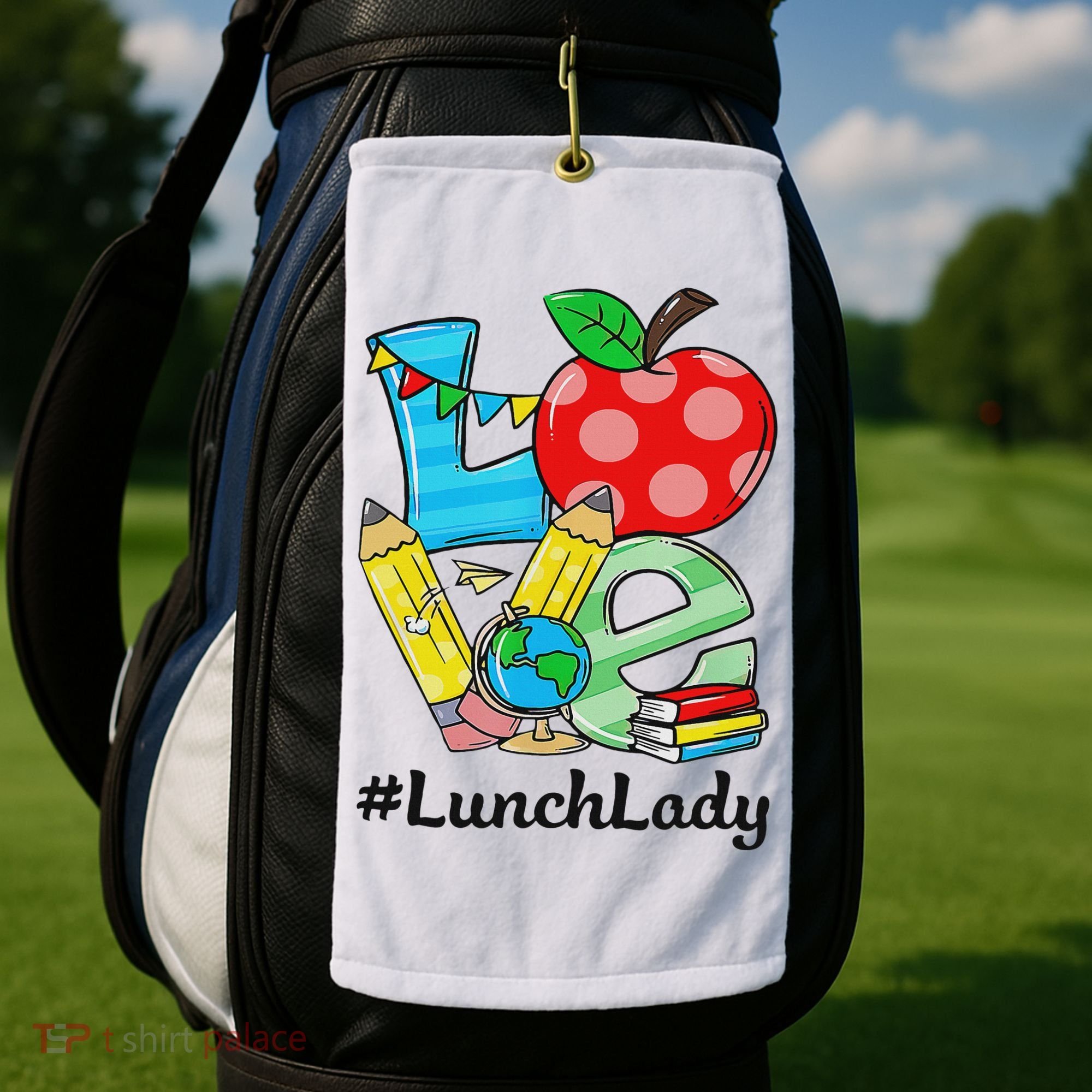 Love Lunch Lady Apples Back To School Cafeteria Worker Golf Towel