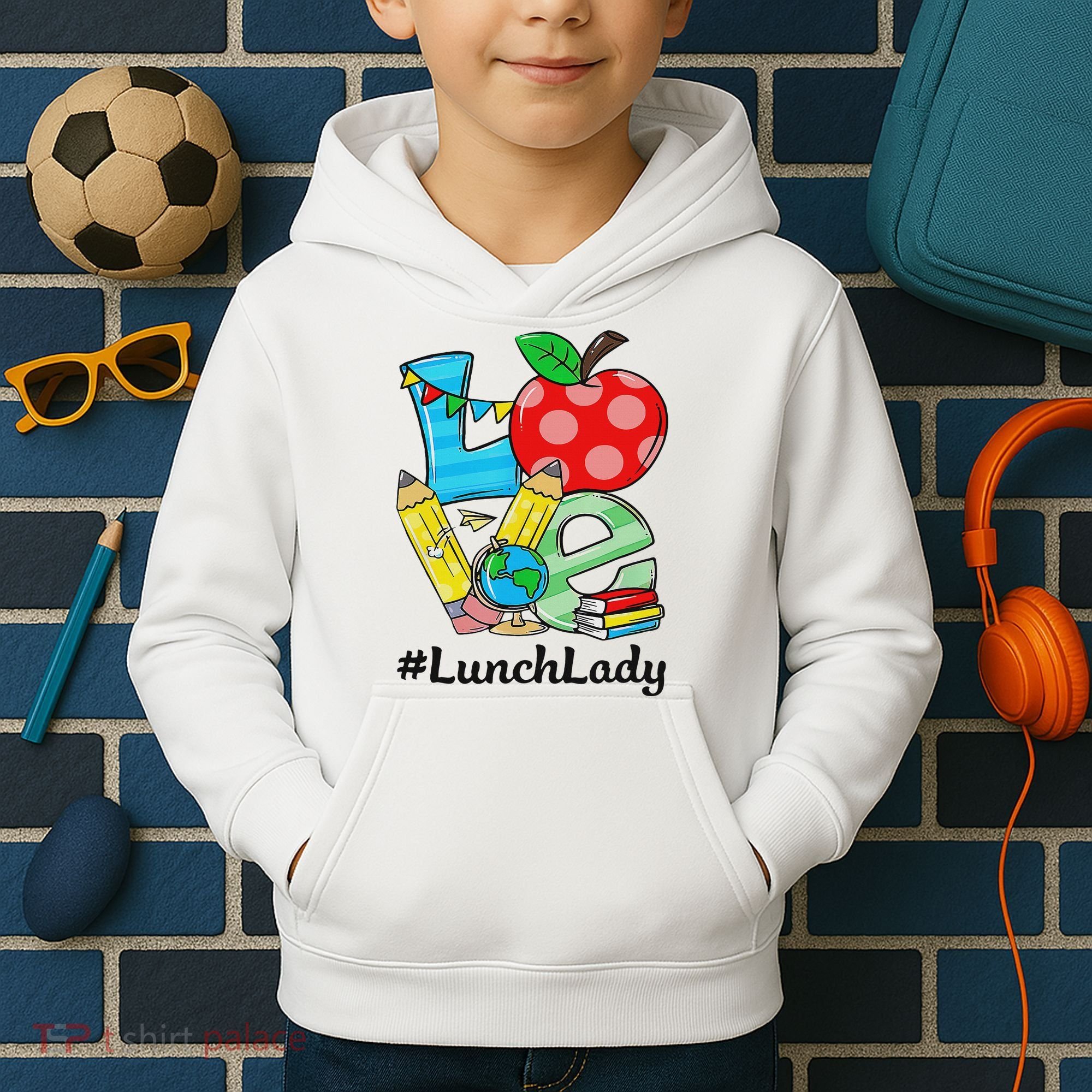 Love Lunch Lady Apples Back To School Cafeteria Worker Kids Hoodie