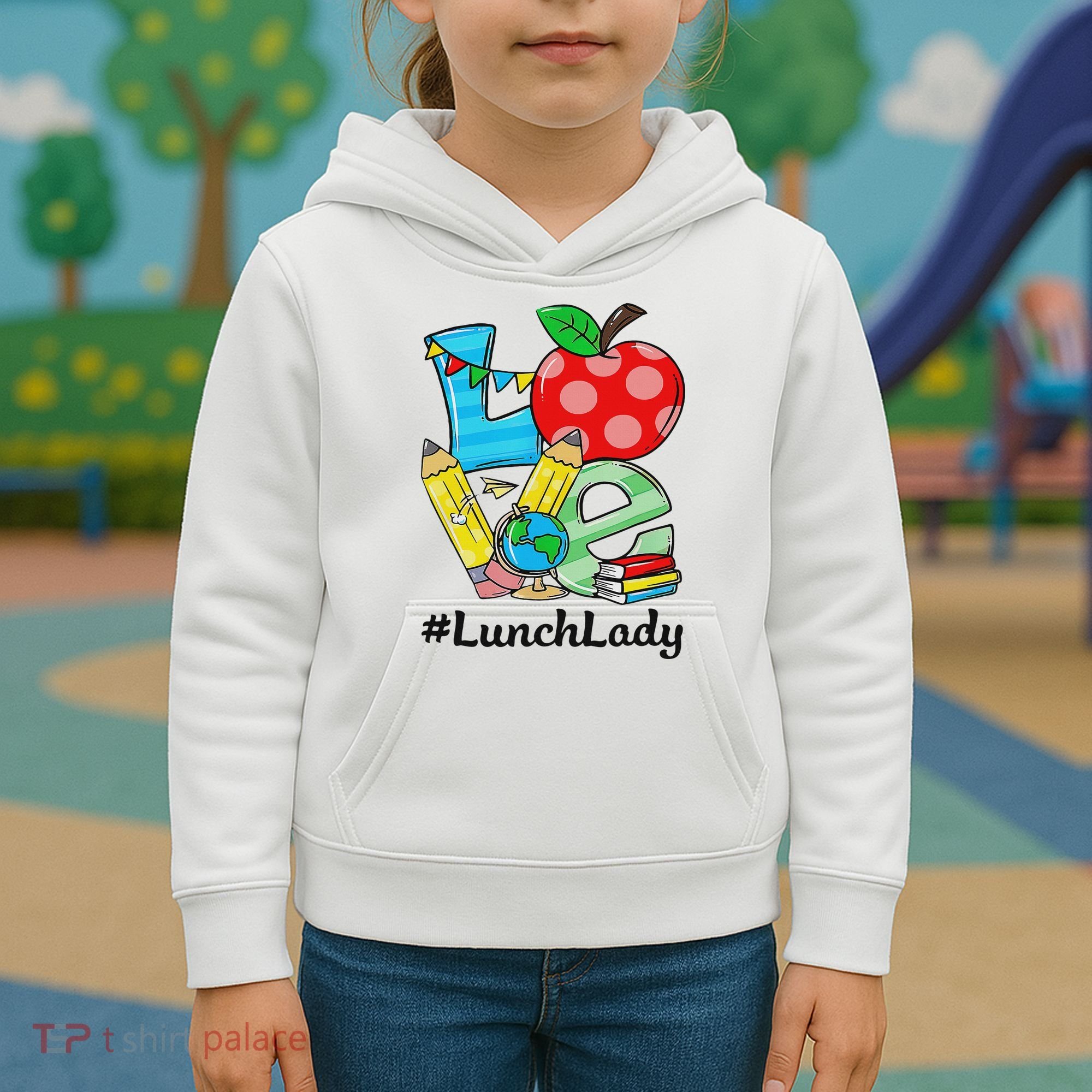 Love Lunch Lady Apples Back To School Cafeteria Worker Kids Hoodie