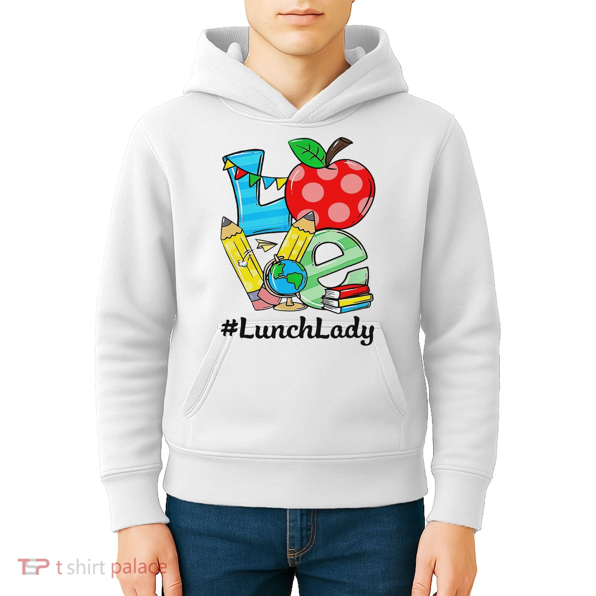 Love Lunch Lady Apples Back To School Cafeteria Worker Kids Hoodie