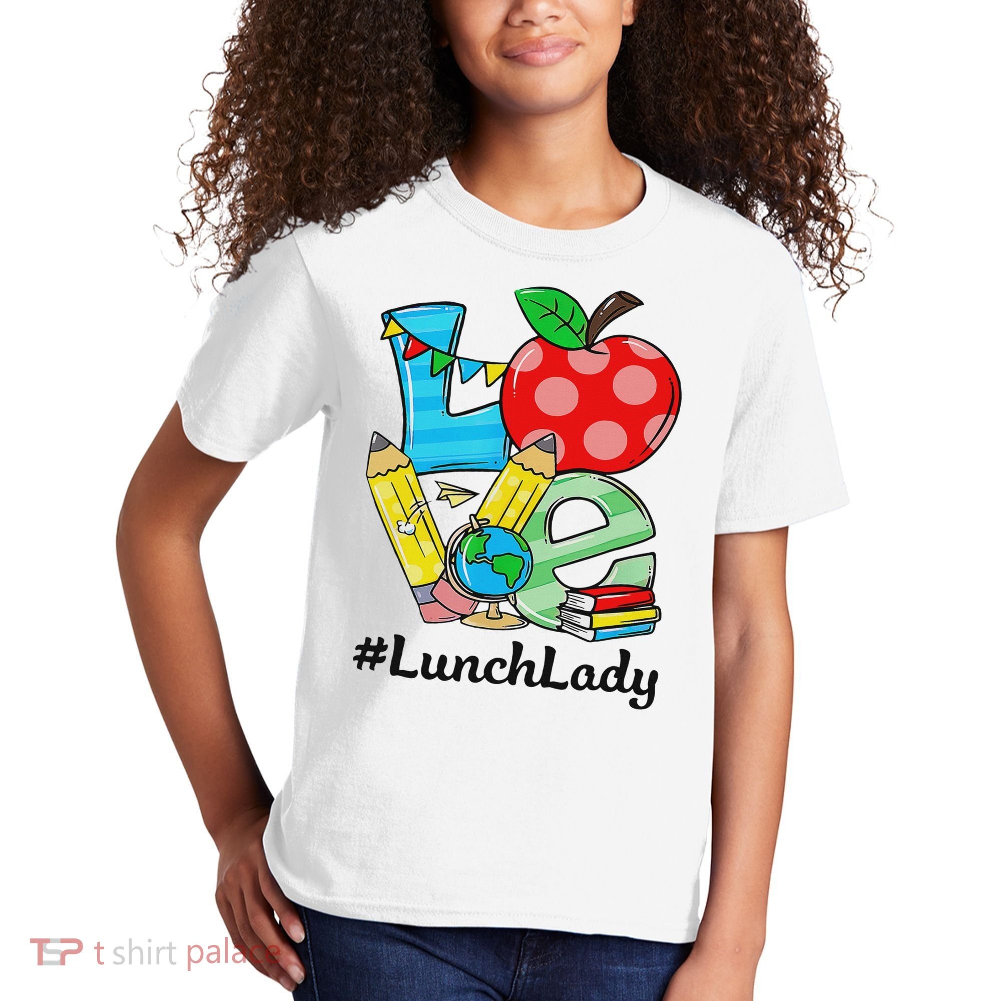 Love Lunch Lady Apples Back To School Cafeteria Worker Kids T-Shirt