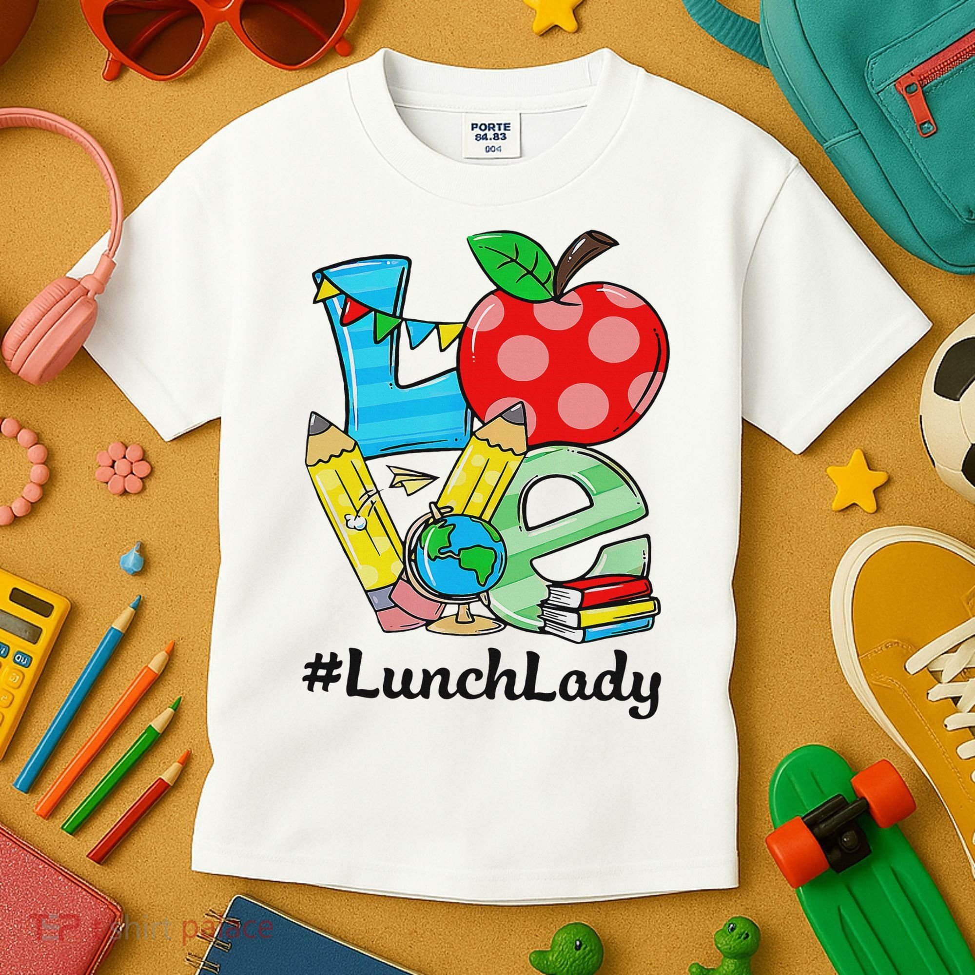 Love Lunch Lady Apples Back To School Cafeteria Worker Kids T-Shirt