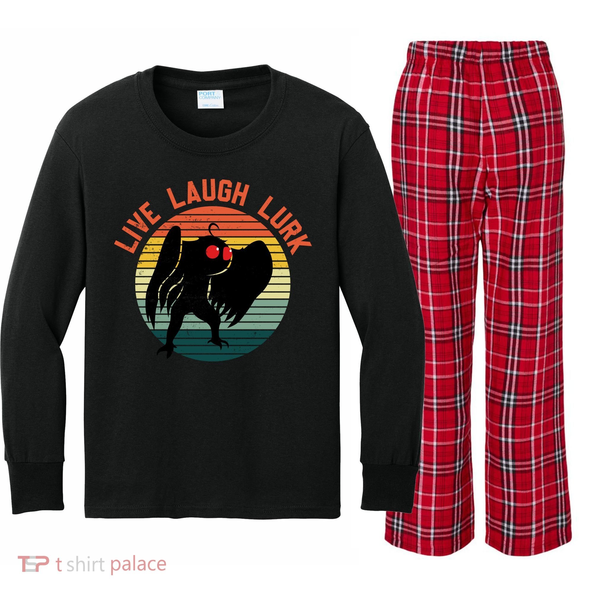 Live Laugh Lurk Kids Long Sleeve Plaid Pajama Set