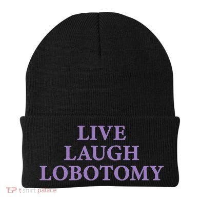 Live Laugh Lobotomy Funny Ironic 2000s Goth Punk Emo Beanie