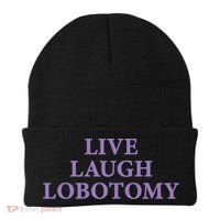 Live Laugh Lobotomy Funny Ironic 2000s Goth Punk Emo Beanie thumb 0